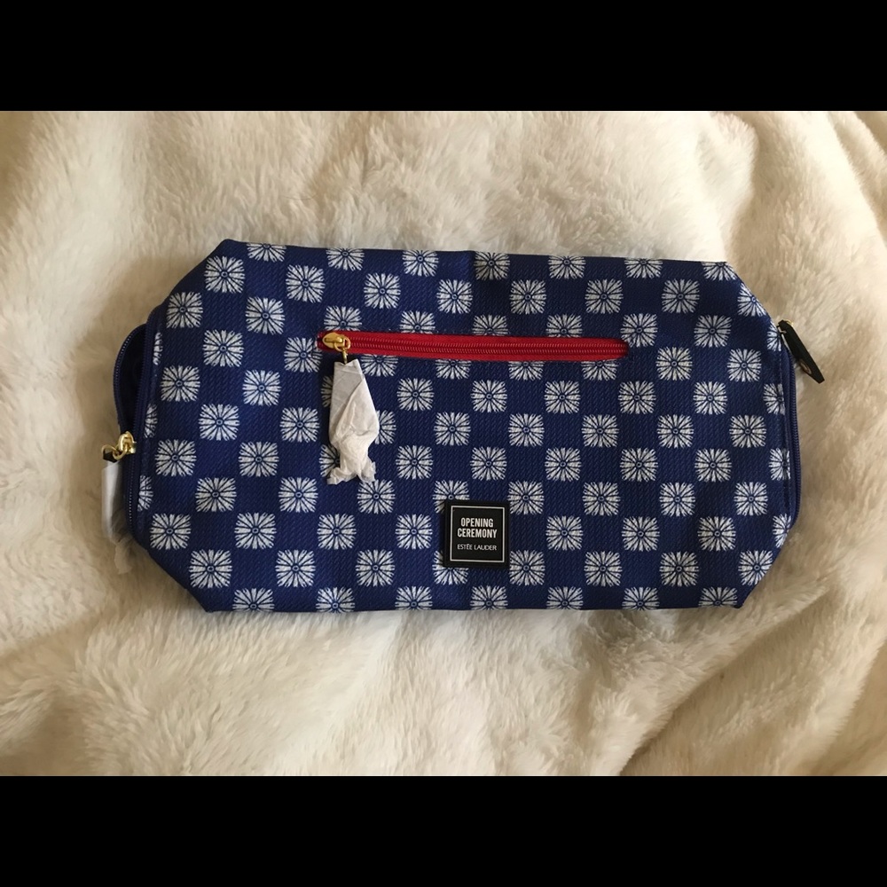 Estee Lauder cosmetic bag travel trip clutch navy blue